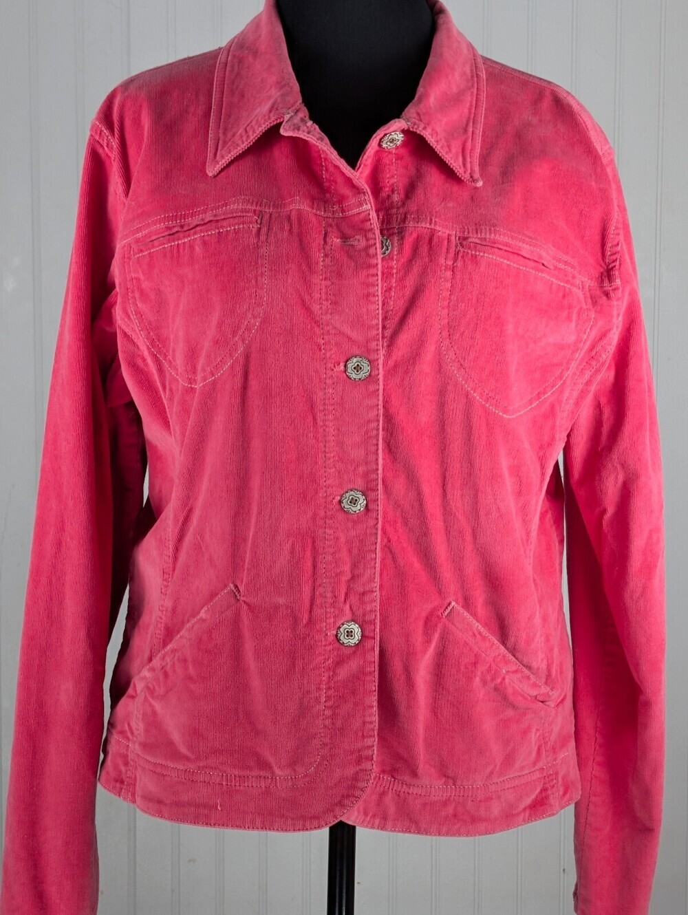French Cuff Pink Fine Wale Corduroy Button Front Jacket Shacket Size XL